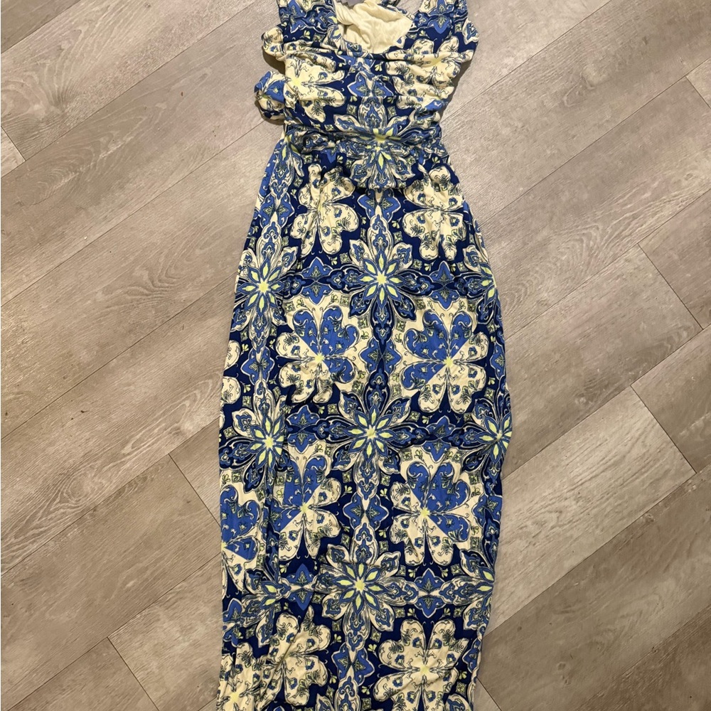 Anthropolgie Blue & Cream Floral Maxi Dress
